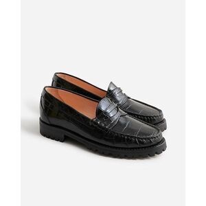 NEW J.Crew Winona lug-sole penny loafers in croc-embossed black leather sz 6.5